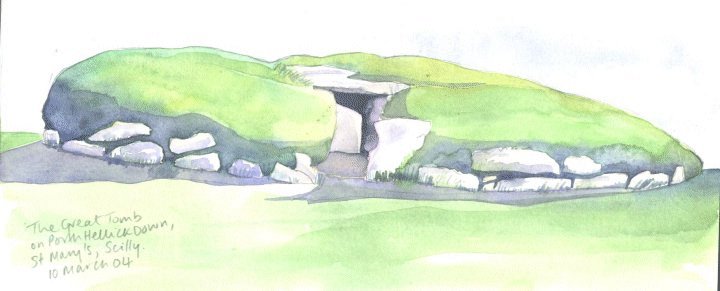 The Great Tomb on Porth Hellick Down (Chambered Cairn) by Jane